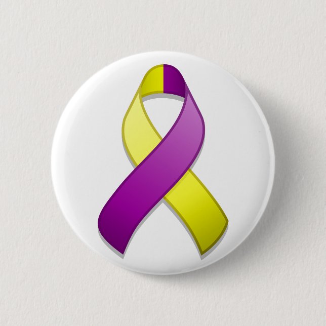 Purple and Yellow Awareness Ribbon Button (Front)