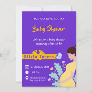 Purple and Yellow Baby Shower, Motherhood Theme Invitation