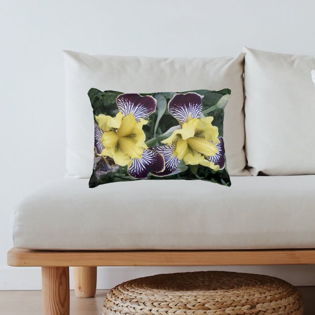 Purple and Yellow Beardless Irises Floral Decorative Cushion (In Situ Sofa)
