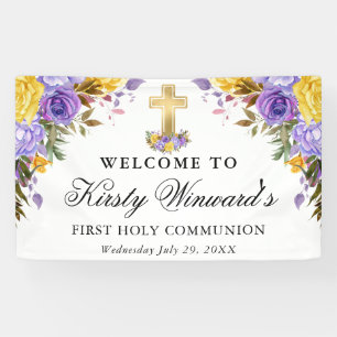 Purple and Yellow Boho 1st Holy Communion Banner