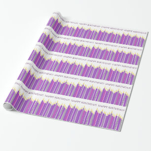Purple and Yellow Candles Girls Birthday Wrapping Paper