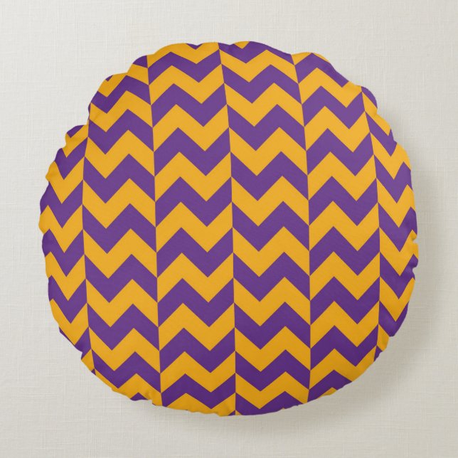 Purple and Yellow Chevron Zigzag Round Cushion (Front)