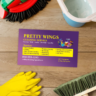 Purple and Yellow Cleaning Service Business Card 