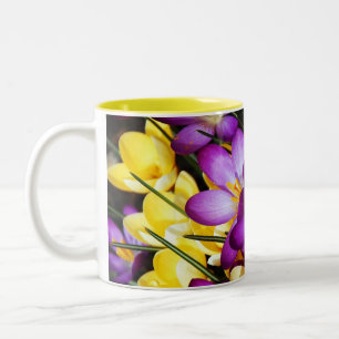 Purple and yellow crocus flowers coffee mug