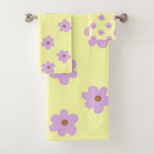 Purple and Yellow Flower Boho Style Bath Towel Set