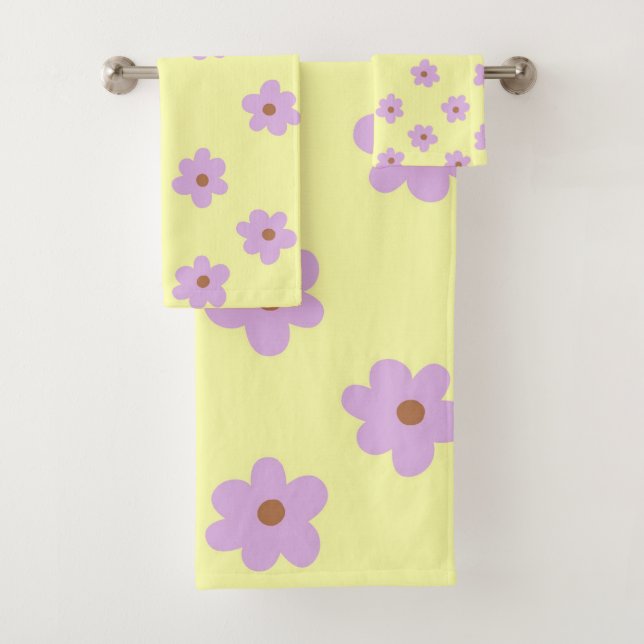 Purple and Yellow Flower Boho Style Bath Towel Set (Insitu)