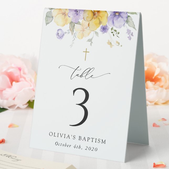 Purple and Yellow Flowers, Baptism Table Numbers (In SItu (Wedding))