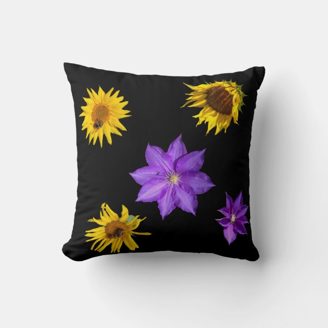 Purple and Yellow Flowers Throw Pillow (Front)