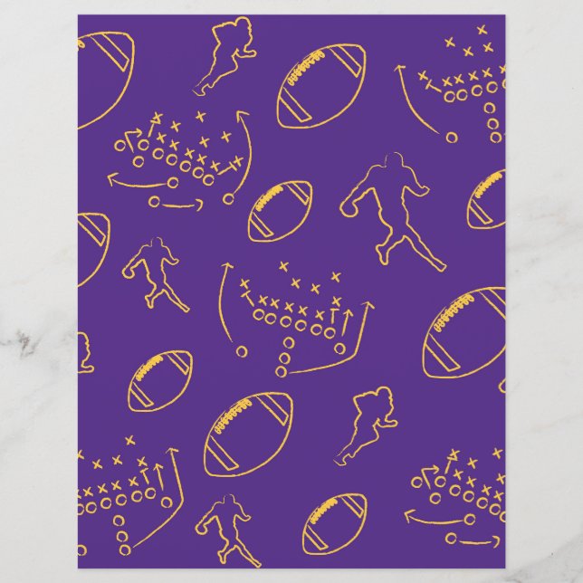 Purple and Yellow Football Pattern Scrapbook Paper (Front)