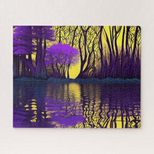 Purple and Yellow Forest Reflection on Water Jigsaw Puzzle