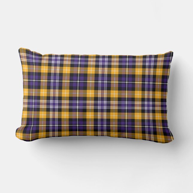 Purple and Yellow Gold Sporty Plaid Lumbar Cushion (Front)