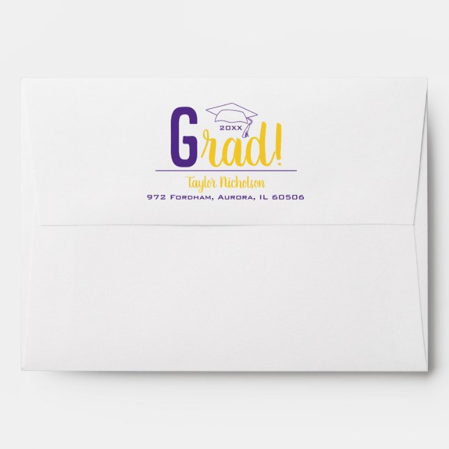 Purple and Yellow Graduation Cap Envelope (Back (Top Flap))