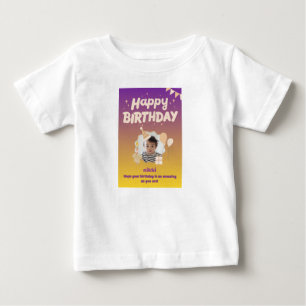Purple and yellow Happy Birthday baby name t shirt