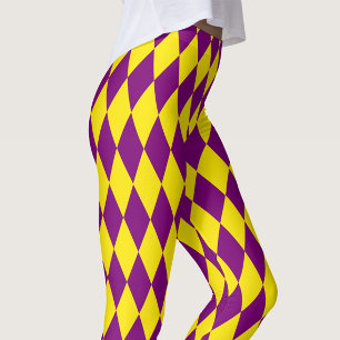 Purple and Yellow Harlequin Checkered Design  Leggings
