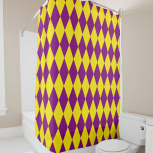 Purple and Yellow Harlequin Checkered Design Shower Curtain