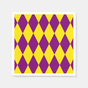 Purple and Yellow Harlequin Chequered Design Napkin