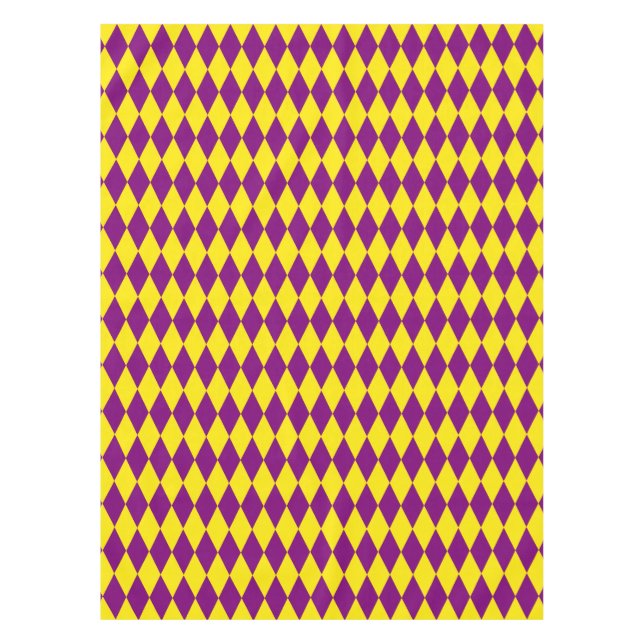 Purple and Yellow Harlequin Chequered Design  Tablecloth (Front)