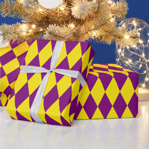 Purple and Yellow Harlequin Chequered Design Wrapping Paper