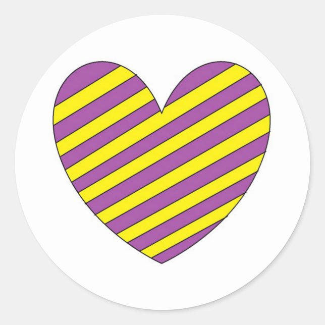 Purple and Yellow Heart Classic Round Sticker (Front)
