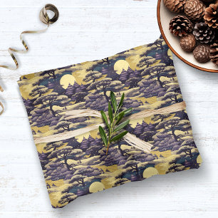 Purple and Yellow Japanese Countryside Scene Wrapping Paper