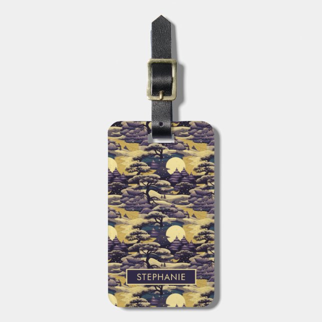 Purple and Yellow Japanese Landscape Luggage Tag (Front Vertical)