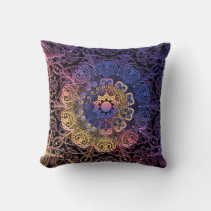 Purple and yellow mandala: hand-drawn design cushion