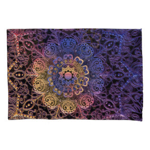 Purple and yellow mandala: hand-drawn design pillowcase