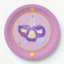 Purple and Yellow Orchid Paper Plates