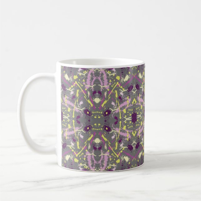 Purple and Yellow Paint Splatter Coffee Mug (Left)