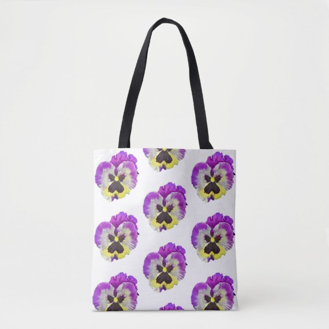 Purple and yellow pansy pattern tote bag (Front)