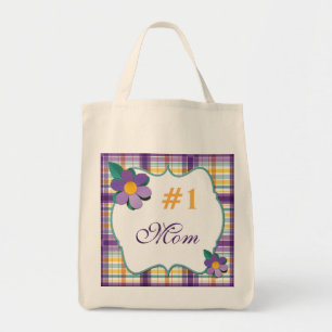 Purple and Yellow Plaid #1 Mum Grocery Tote Bag