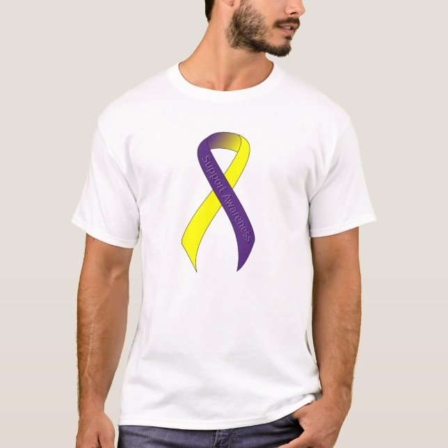 Purple and Yellow Ribbon Support Awareness T-Shirt (Front)