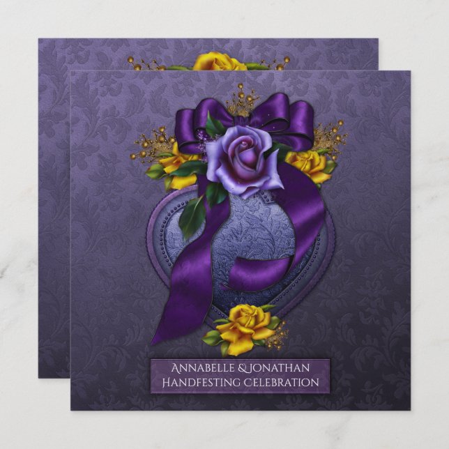 Purple and Yellow Roses Handfesting Invitation | (Front/Back)