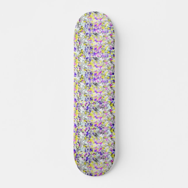 purple and yellow splatter and paint drip skateboard (Front)