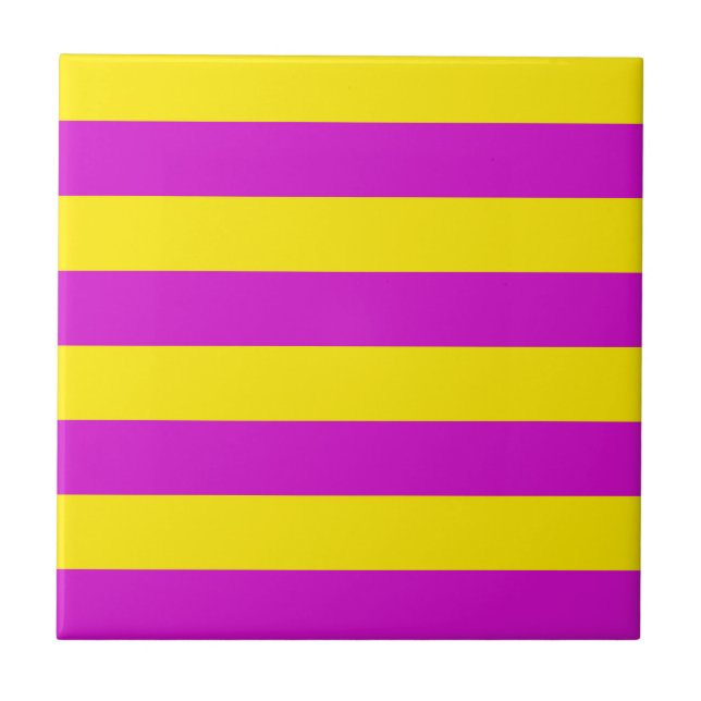 Purple and Yellow Stripes Design Ceramic Tile (Front)