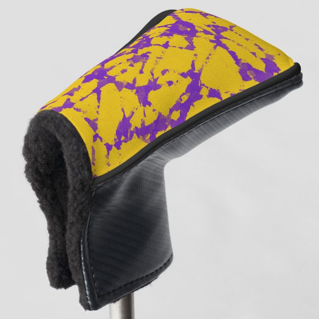 Purple and Yellow Tie Dye Golf Head Cover (3/4 Front)
