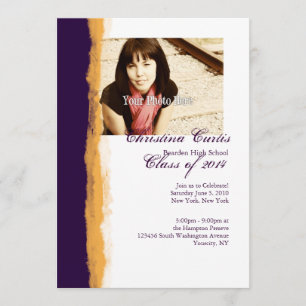 Purple and Yellow Torn Paper Graduation Invitation