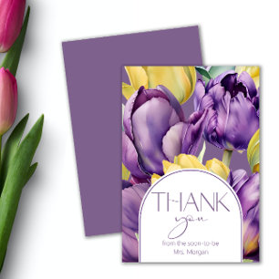 Purple and yellow tulips Bridal shower Thank You Card