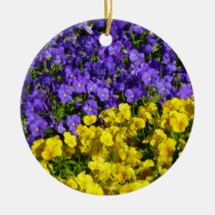 Purple and Yellow Violas Colourful Floral Ceramic Ornament