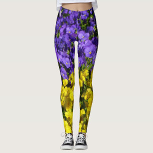 Purple and Yellow Violas Colourful Floral Leggings