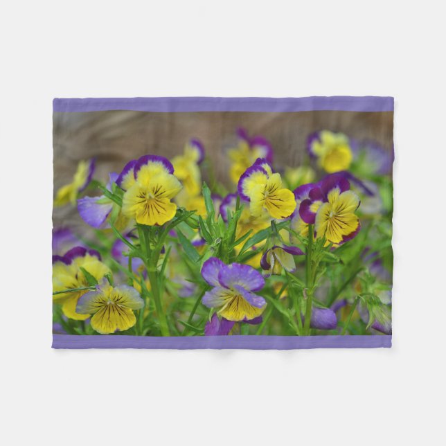Purple And Yellow Violas Fleece Blanket (Front (Horizontal))