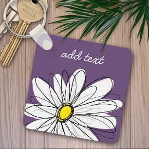 Purple and Yellow Whimsical Daisy Custom Text Key Ring