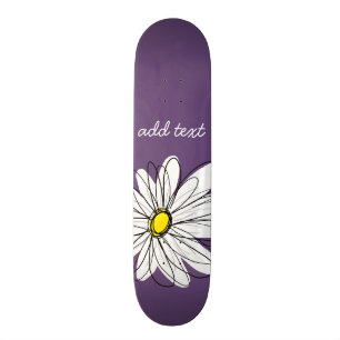 Purple and Yellow Whimsical Daisy Custom Text Skateboard