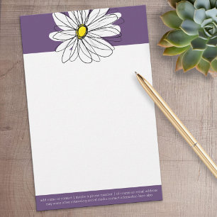 Purple and Yellow Whimsical Daisy Custom Text Stationery