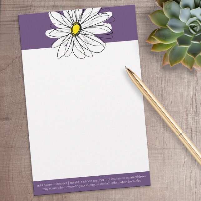 Purple and Yellow Whimsical Daisy Custom Text Stationery (Personalized Stationery)