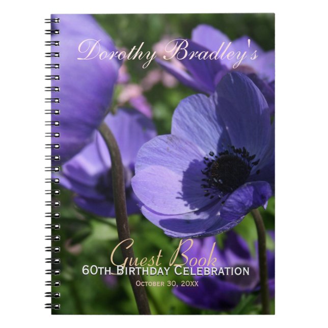 Purple Anemone 60th Birthday Party Guest Book (Front)
