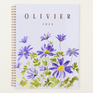 purple anemone blanda Watercolor hand painted Planner