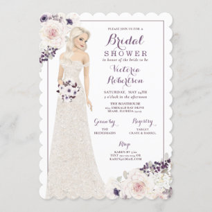 Purple Anemone Bride in Gown Bridal Shower Invitation