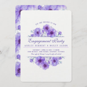 Purple anemone floral watercolor engagement invitation