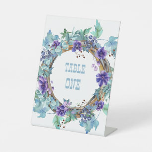 Purple Anemone Floral Wreath Tabletop  Pedestal Sign